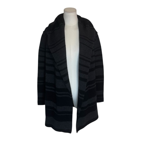 VINCE Striped Black Gray Open Cardigan Sweater Cashmere Wool Size XS S Oversized - Picture 4 of 10